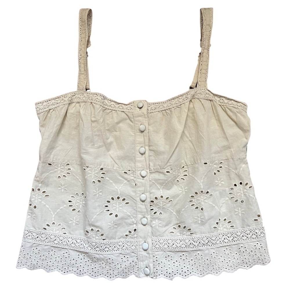 GUESS Lost in Thyme Cotton Button-Front Eyelet Tank Top - Picture 2 of 6